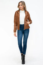 YMI Faux Layered Double-Zipper Jacket with Fuzzy Hood Woman Outerwear