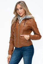 YMI Faux Layered Double-Zipper Jacket with Fuzzy Hood Woman Outerwear