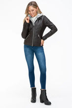 YMI Faux Layered Double-Zipper Jacket with Fuzzy Hood Woman Outerwear