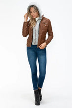 YMI Removable Faux Layered Multi-Pocket Jacket with Fuzzy Hood Woman Outerwear