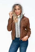 YMI Removable Faux Layered Multi-Pocket Jacket with Fuzzy Hood Woman Outerwear