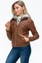 YMI Removable Faux Layered Multi-Pocket Jacket with Fuzzy Hood Woman Outerwear