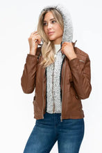 YMI Removable Faux Layered Multi-Pocket Jacket with Fuzzy Hood Woman Outerwear