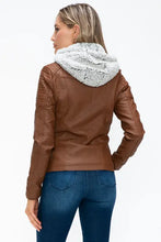 YMI Removable Faux Layered Multi-Pocket Jacket with Fuzzy Hood Woman Outerwear