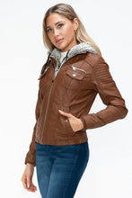 YMI Removable Faux Layered Multi-Pocket Jacket with Fuzzy Hood Woman Outerwear