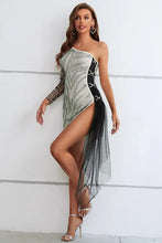 Zebra Print Rhinestone Slit Single Shoulder Dress Cocktail Dress