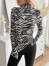 Zebra Striped Turtleneck Top for Women Black