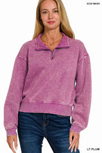 Lavender plum zenana acid wash fleece half zip sweatshirt with ribbed cuffs and hem in soft material
