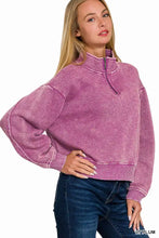 Zenana acid wash fleece half zip sweatshirt in soft faded purple with ribbed cuffs and cropped design