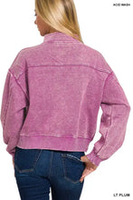 Zenana acid wash fleece half zip sweatshirt in soft lavender denim with ribbed cuffs and hem for casual wear
