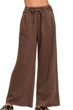 Zenana Acid Wash Fleece Palazzo Sweatpants with Pockets MAHOGANY Woman Pants