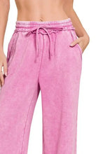 Zenana Acid Wash Fleece Palazzo Sweatpants with Pockets Woman Pants