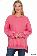 Fuchsia oversized fleece sweatshirt with batwing sleeves and ribbed cuffs by Zenana in a relaxed fit
