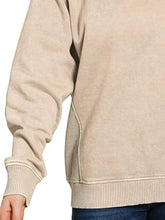 Beige heathered zenana acid washed fleece sweatshirt with ribbed cuffs hem and side rib detailing