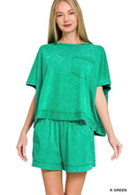 Zenana acid washed oversized top and shorts set in emerald green
