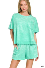Zenana acid washed oversized mint top with chest pocket