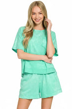 Zenana acid washed oversized top and shorts set in mint green