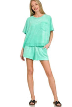 Zenana acid washed oversized mint green loungewear set back view