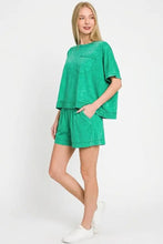 Zenana acid washed oversized emerald green top with front pocket
