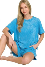 Zenana acid washed oversized top and shorts set back view