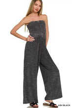 Zenana acid washed strapless tube top jumpsuit in black denim