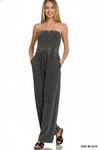Zenana acid washed strapless tube top jumpsuit in ash black denim