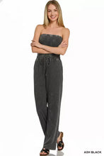 Zenana acid washed strapless tube top jumpsuit in ash black