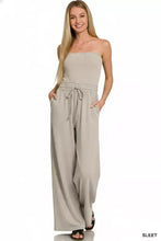 Zenana acid washed strapless tube jumpsuit with wide-leg pants