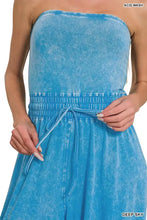 Zenana acid washed strapless tube dress in sky blue denim
