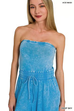 Zenana acid washed strapless tube top jumpsuit in sky blue denim
