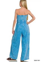 Zenana acid washed strapless tube top jumpsuit in deep sky blue