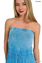 Zenana acid washed strapless tube dress in deep sky blue