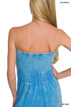 Zenana acid washed strapless tube dress in sky blue denim