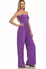 Zenana acid washed strapless tube jumpsuit in purple