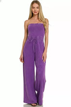 Zenana acid washed strapless tube jumpsuit in purple with wide-leg pants