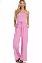Zenana acid washed strapless tube top jumpsuit in soft pink