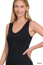 Black breathable seamless ribbed tank top scoop neck Zenana
