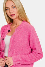 Pink Zenana button down long sleeve sweater cardigan with black buttons