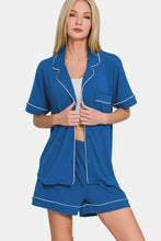 Zenana Button Down Short Sleeve Top and Shorts Lounge Set Woman Loungewear Sets