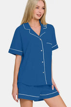 Zenana Button Down Short Sleeve Top and Shorts Lounge Set Woman Loungewear Sets