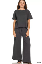 Zenana cotton slub short sleeve tee and wide-leg pants set