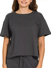 Dark gray cotton slub short sleeve tee from Zenana set, cropped relaxed fit