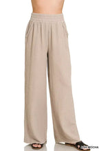 Ash mocha wide-leg double gauze lounge pants with soft textured fabric and elastic waistband from zenana