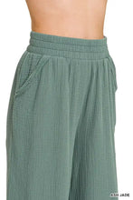Ash jade zenana double gauze lounge pants featuring wide-leg design elastic waistband and side pockets