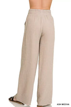 Ash mocha zenana double gauze lounge pants in textured woven fabric with elastic waistband and wide-leg design