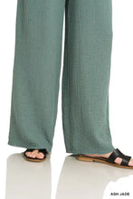 Teal-green wide-leg zenana double gauze lounge pants made of textured crinkled fabric for comfortable wear