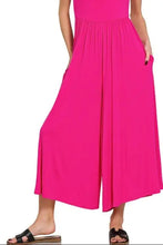 Zenana double layered short sleeve jumpsuit in bright pink wide-leg culottes