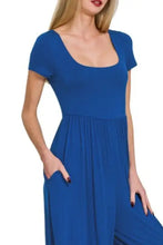 Zenana royal blue maxi dress jumpsuit features square neckline, pleats, machine wash cold