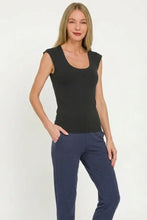 Black zenana double layered sleeveless top with scoop neckline and cap sleeves for casual wear