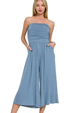 Zenana beautiful heathered blue strapless jumpsuit with elastic waistband